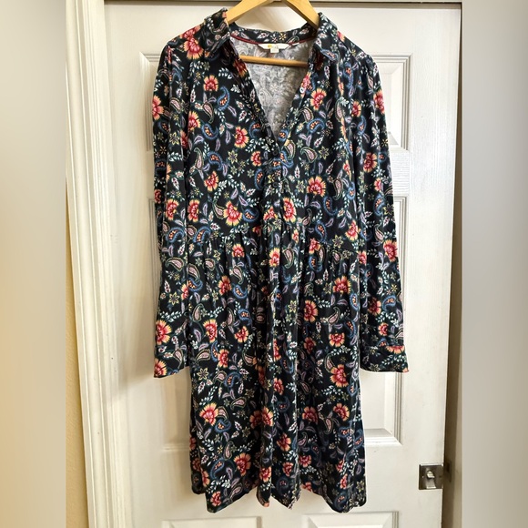 Boden Black Floral Print Long Sleeve Dress US 12R - Picture 1 of 6